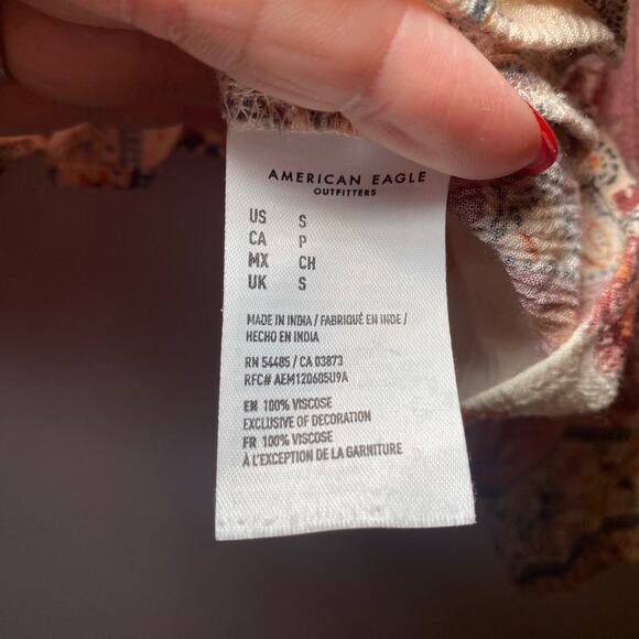 American Eagle Women's size Small Multicolor Boho Embroidered Long Sleeve Blouse - Picture 9 of 9